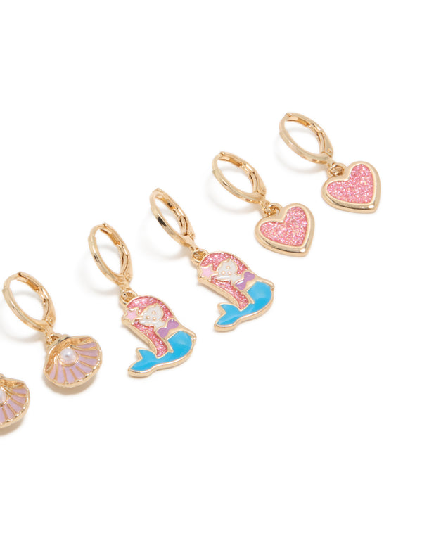 Kids Gold Mermaid Huggie Earrings 4-Pack