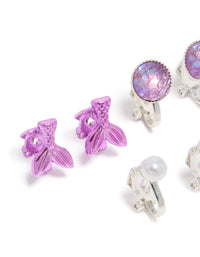 Kids Silver Ombre Sea Clip-On Earrings 5-Pack - link has visual effect only