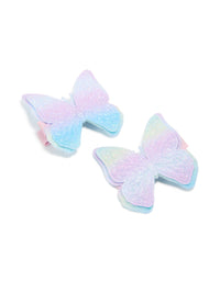 Kids Blue Green Purple Ombre Fabric Butterfly Clips 2-Pack - link has visual effect only