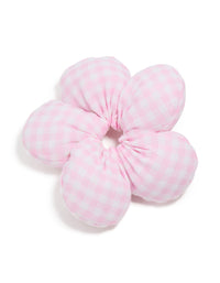 Kids Pink Gingham Fabric Puffy Flower Scrunchie - link has visual effect only