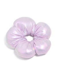 Kids Purple Metallic Puffy Fabric Flower Scrunchie - link has visual effect only