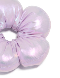 Kids Purple Metallic Puffy Fabric Flower Scrunchie - link has visual effect only