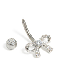 Surgical Steel Cubic Zirconia Pavé Bow Belly Bar - link has visual effect only