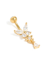 Gold Plated Surgical Steel Cubic Zirconia Butterfly Belly Bar - link has visual effect only