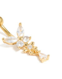 Gold Plated Surgical Steel Cubic Zirconia Butterfly Belly Bar - link has visual effect only