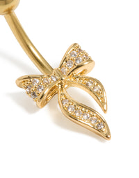 Gold Plated Surgical Steel Cubic Zirconia Long Pavé Bow Belly Bar - link has visual effect only