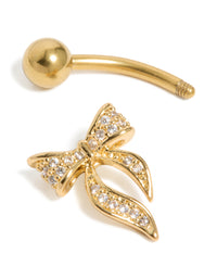 Gold Plated Surgical Steel Cubic Zirconia Long Pavé Bow Belly Bar - link has visual effect only
