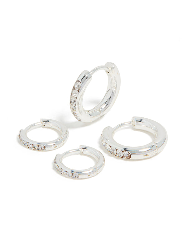 Waterproof Stainless Steel Cubic Zirconia Huggie Earrings 2-Pack