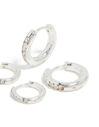 Waterproof Stainless Steel Cubic Zirconia Huggie Earrings 2-Pack - link has visual effect only
