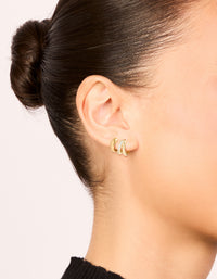 Waterproof Gold Plated Stainless Steel Chubby & Diamante Huggie Earrings 2-Pack - link has visual effect only