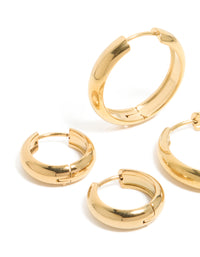 Waterproof Gold Plated Stainless Steel Thick Small & Large Hoop Earrings 2-Pack - link has visual effect only