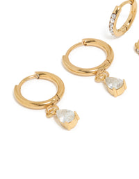 Waterproof Gold Plated Stainless Steel Cubic Zirconia  Huggie Earrings 2-Pack - link has visual effect only