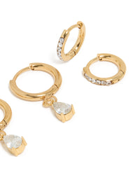 Waterproof Gold Plated Stainless Steel Cubic Zirconia  Huggie Earrings 2-Pack - link has visual effect only