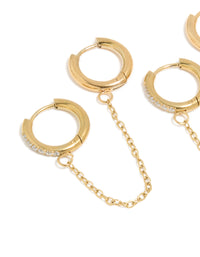 Waterproof Gold Plated Stainless Steel Cubic Zirconia Chain Link Huggie Earrings 2-Pack - link has visual effect only
