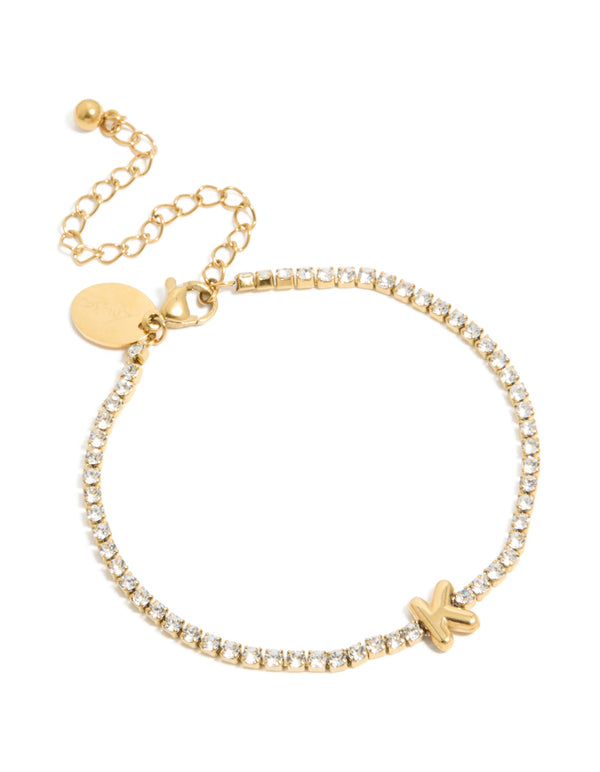 Waterproof Gold Plated Stainless Steel Letter K Tennis Bracelet