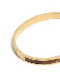 Waterproof Gold Plated Stainless Steel Brown Pearlised Inlay Hinged Bangle - link has visual effect only