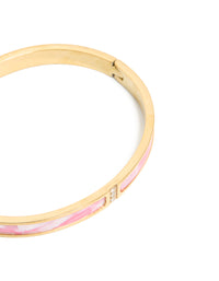 Waterproof Gold Plated Stainless Steel Pink Pearlised Inlay Hinged Bangle - link has visual effect only