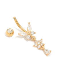 Gold Plated Titanium Cubic Zirconia Butterfly & Flower Belly Bar - link has visual effect only