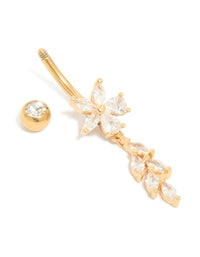 Gold Plated Titanium Cubic Zirconia Flower Vine Belly Bar - link has visual effect only