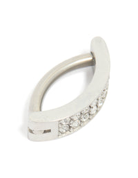 Titanium Cubic Zirconia  Cluster Curved Ring Belly Ring - link has visual effect only