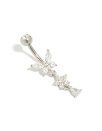 Titanium Cubic Zirconia  Butterfly & Flower Belly Bar - link has visual effect only