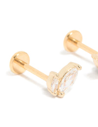 Gold Plated Titanium  Marquise Cubic Zirconia Flat Back Studs - link has visual effect only