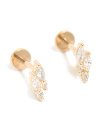 Gold Plated Titanium Cubic Zirconia Marquise Cluster Flat Back Studs - link has visual effect only