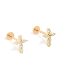 Gold Plated Titanium Cubic Zirconia Cross Flat Back Studs - link has visual effect only