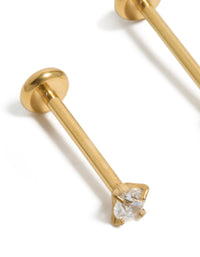 Gold Plated Titanium Cubic Zirconia Threadless Flat Back Nose Studs - link has visual effect only