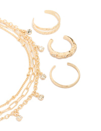 Gold Diamante Chain Anklet & Toe Rings Set - link has visual effect only