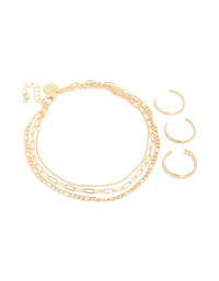 Gold Smooth Chain Anklet & Toe Rings Set - link has visual effect only