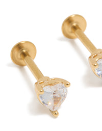 Gold Plated Surgical Steel Cubic Zirconia Heart Flat Back Studs - link has visual effect only