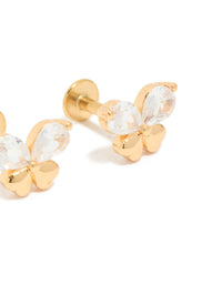Gold Plated Surgical Steel Cubic Zirconia Butterfly Flat Back Studs - link has visual effect only