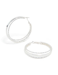 Silver Textured Triple Layered Hoop Earrings - link has visual effect only