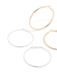 Mixed Metal Textured Mix Hoop Earrings 2-Pack - link has visual effect only