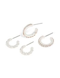 Silver Twisted & Diamante Hoop Earrings 3-Pack - link has visual effect only