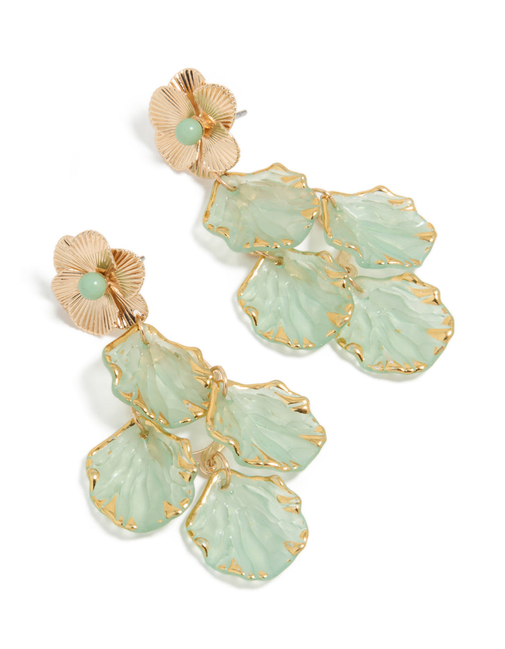 Gold Green Petal Drop Earrings