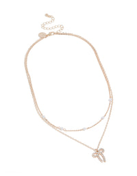 Rose Gold Pearl & Diamante Bow Layered  Necklace - link has visual effect only