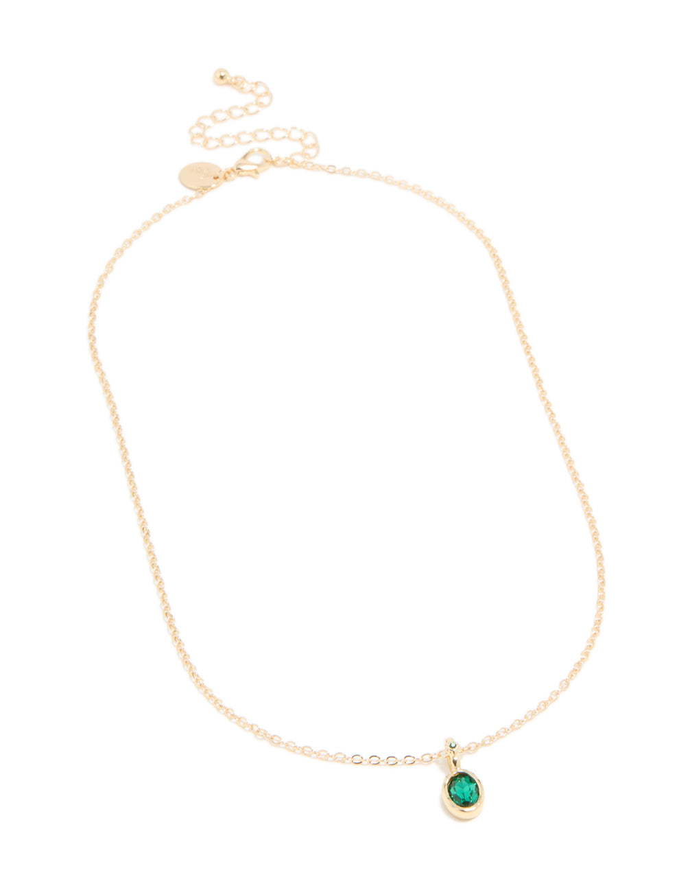 Gold Emerald Diamante Round Pendant Necklace