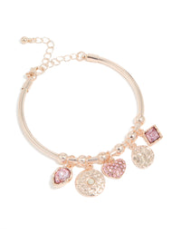 Rose Gold Pink Diamante & Disc Charm Bangle - link has visual effect only