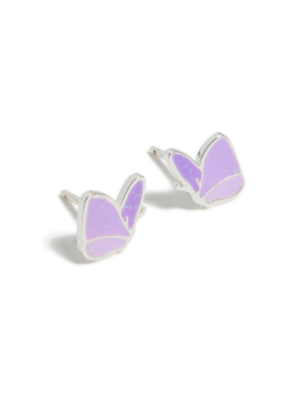 Kids Waterproof Stainless Steel Kids Purple Butterfly Stud Earrings