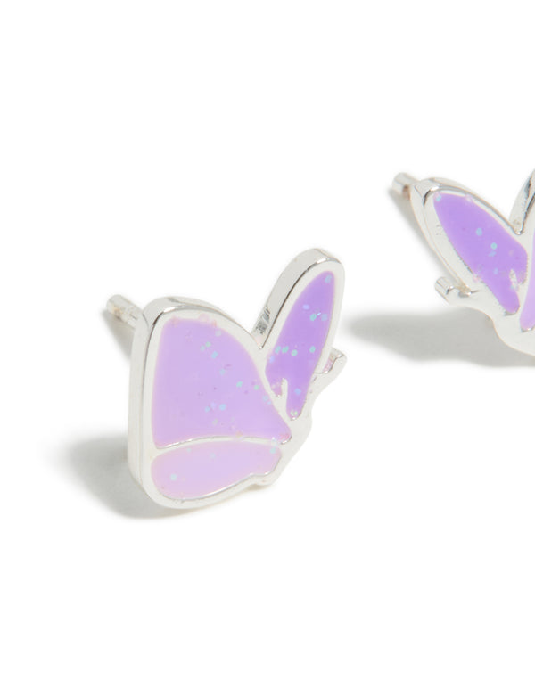 Kids Waterproof Stainless Steel Kids Purple Butterfly Stud Earrings