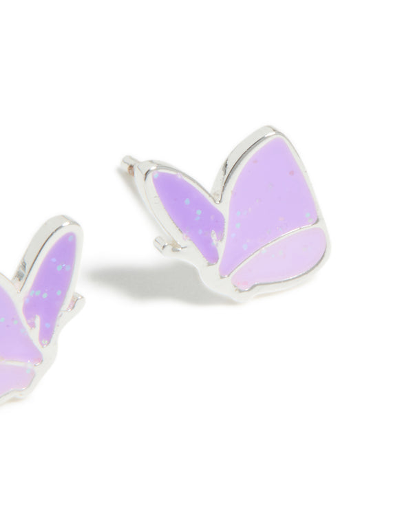 Kids Waterproof Stainless Steel Kids Purple Butterfly Stud Earrings