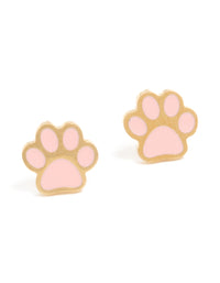 Kids Waterproof Gold Plated Stainless Steel Paw Stud Earrings - link has visual effect only