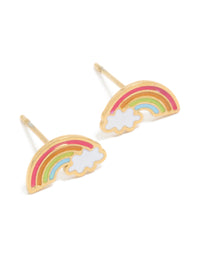 Kids Waterproof Gold Plated Stainless Steel Rainbow Stud Earrings - link has visual effect only
