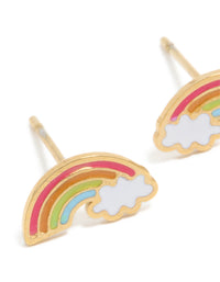 Kids Waterproof Gold Plated Stainless Steel Rainbow Stud Earrings - link has visual effect only