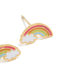 Kids Waterproof Gold Plated Stainless Steel Rainbow Stud Earrings - link has visual effect only