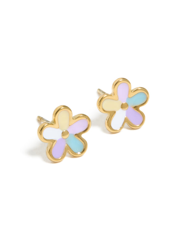 Kids Waterproof Gold Plated Stainless Steel Flower Stud Earrings