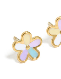 Kids Waterproof Gold Plated Stainless Steel Flower Stud Earrings - link has visual effect only