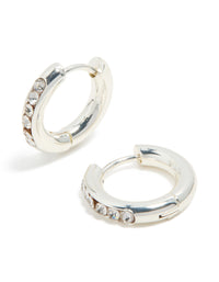 Waterproof Stainless Steel Round Diamante Clicker Hoop Earrings - link has visual effect only